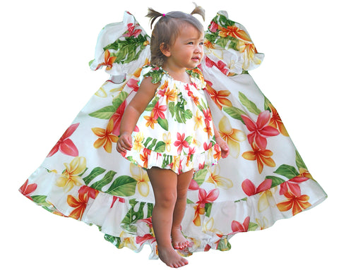 RJC Baby Girls Plumeria Sunshine Puff Sleeve Hawaiian 2pc Dress Set